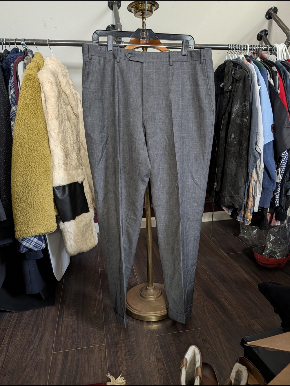 Canali Gray Plaid Woolmark Wool Italian Men's Dress Pants IT 54